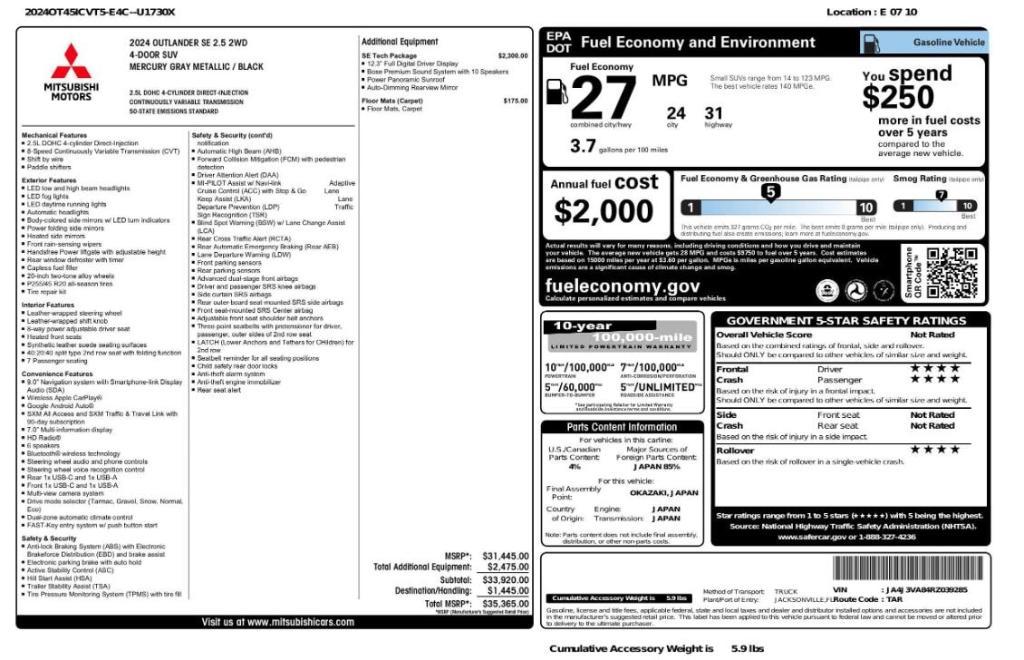 used 2024 Mitsubishi Outlander car, priced at $18,999