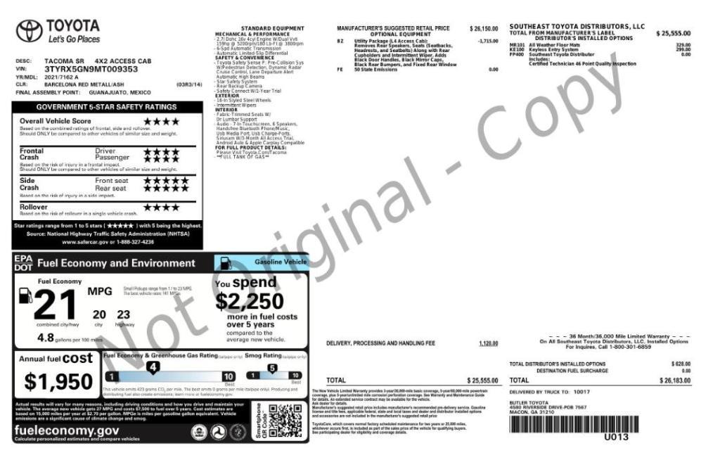 used 2021 Toyota Tacoma car, priced at $17,999
