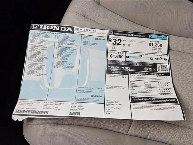 new 2025 Honda Accord car, priced at $30,374