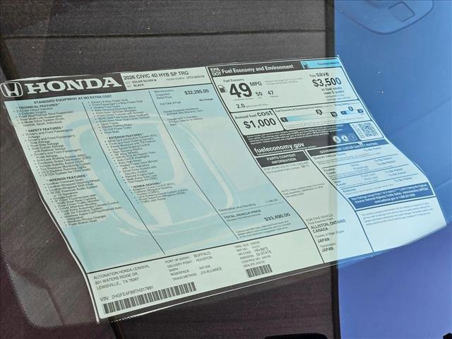 new 2026 Honda Civic Hybrid car, priced at $31,588