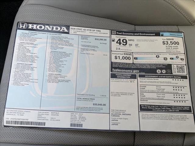 new 2026 Honda Civic Hybrid car, priced at $32,021