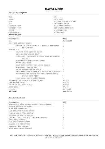 new 2026 Mazda CX-90 PHEV car, priced at $59,107