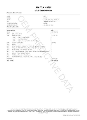 new 2026 Mazda CX-50 car, priced at $35,014