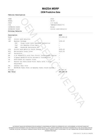 new 2026 Mazda CX-50 car, priced at $39,469