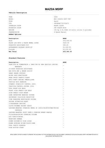 new 2026 Mazda MX-5 Miata car, priced at $32,404