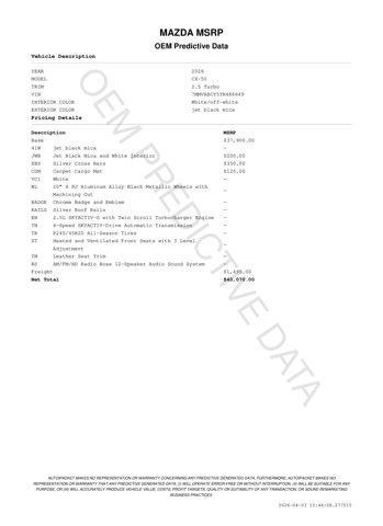 new 2026 Mazda CX-50 car, priced at $39,005