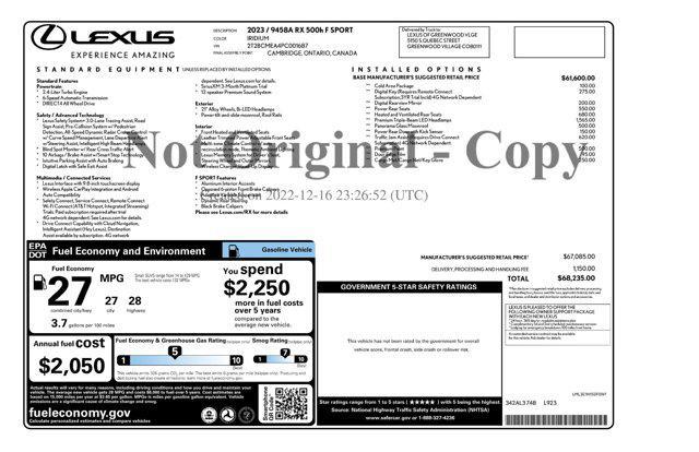 used 2023 Lexus RX 500h car, priced at $54,971