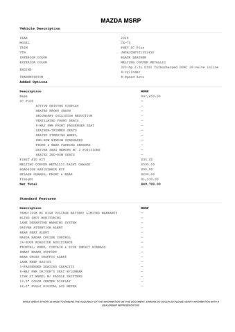 new 2026 Mazda CX-70 PHEV car, priced at $48,383