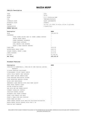 new 2026 Mazda CX-50 car, priced at $33,593