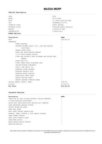 new 2026 Mazda CX-90 PHEV car, priced at $49,473