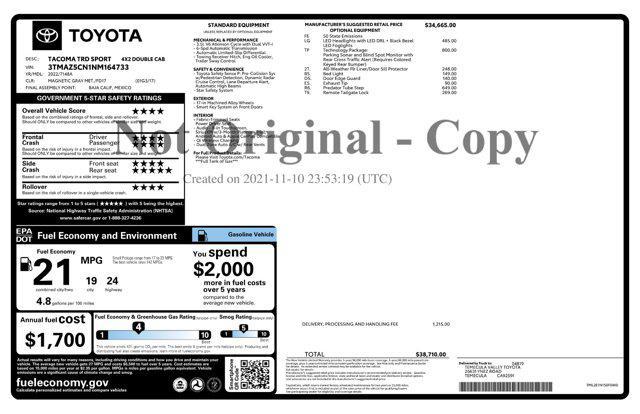 used 2022 Toyota Tacoma car, priced at $34,911