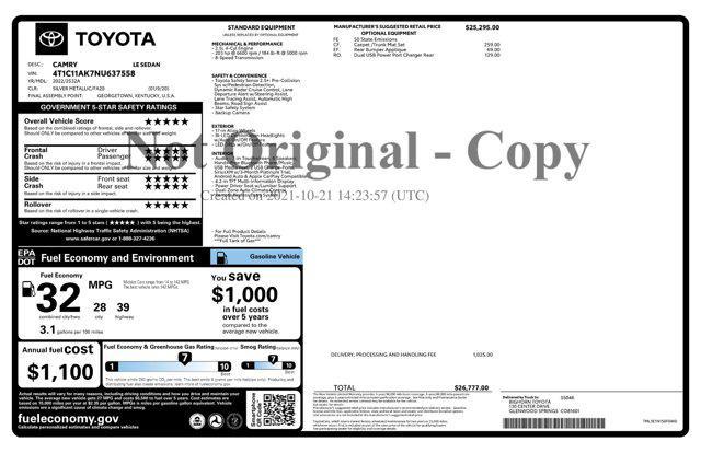 used 2022 Toyota Camry car, priced at $20,450