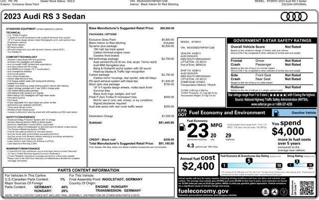 used 2023 Audi RS 3 car, priced at $68,950