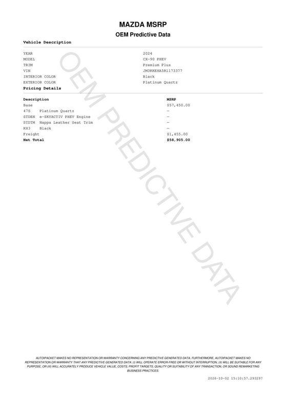 used 2024 Mazda CX-90 PHEV car, priced at $31,958