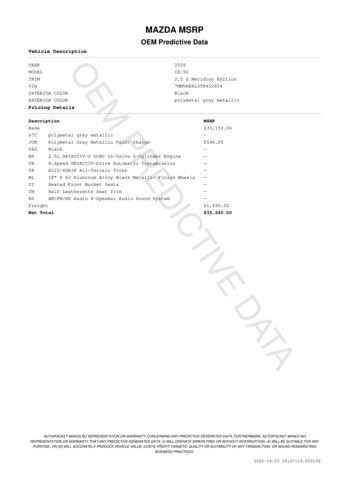 new 2026 Mazda CX-50 car, priced at $34,346