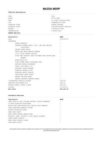 new 2026 Mazda CX-90 PHEV car, priced at $51,255