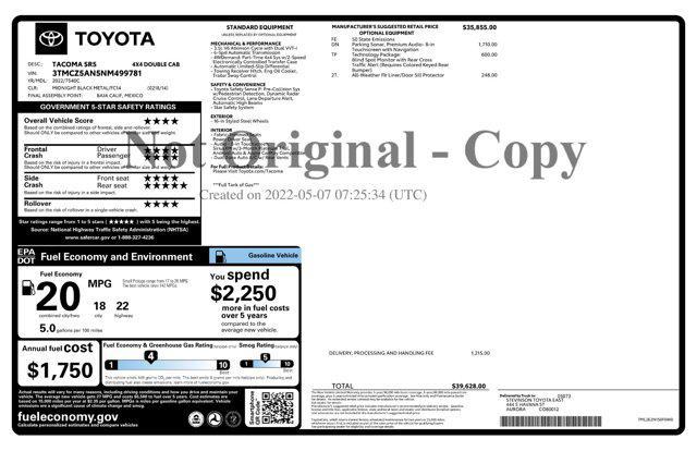 used 2022 Toyota Tacoma car, priced at $36,334