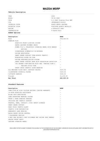 new 2026 Mazda CX-90 PHEV car, priced at $59,207