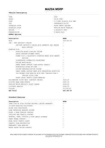 new 2026 Mazda CX-90 PHEV car, priced at $60,111