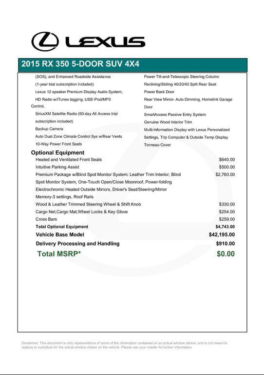 used 2015 Lexus RX 350 car, priced at $19,900