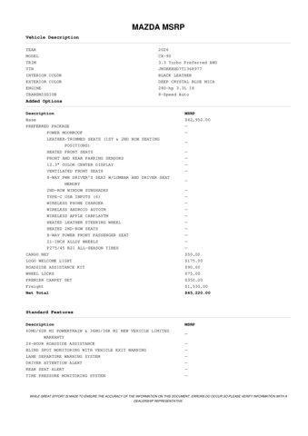 new 2026 Mazda CX-90 car, priced at $44,220