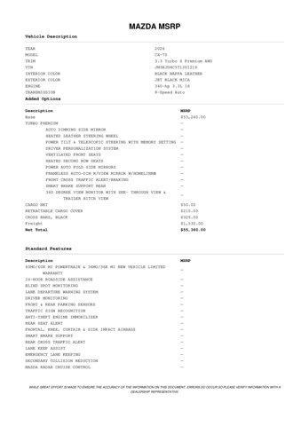 new 2026 Mazda CX-70 car, priced at $53,911