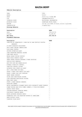 new 2026 Mazda CX-30 car, priced at $36,572