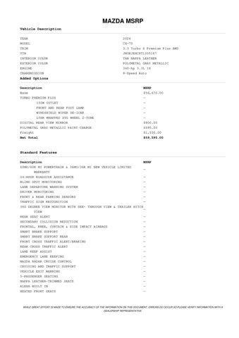 new 2026 Mazda CX-70 car, priced at $57,197