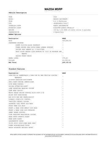 used 2025 Mazda Mazda3 car, priced at $26,516