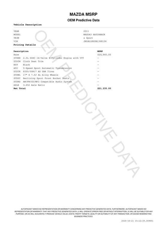 used 2011 Mazda Mazda3 car, priced at $8,900