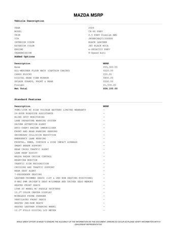 new 2026 Mazda CX-90 PHEV car, priced at $54,967