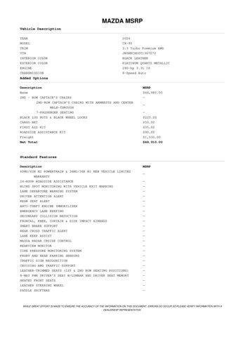 new 2026 Mazda CX-90 car, priced at $47,910