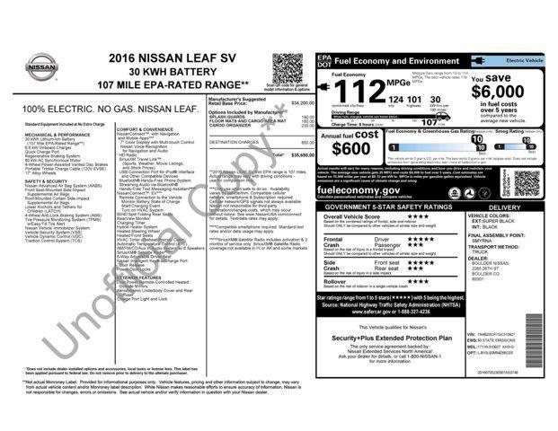 used 2016 Nissan Leaf car, priced at $6,700