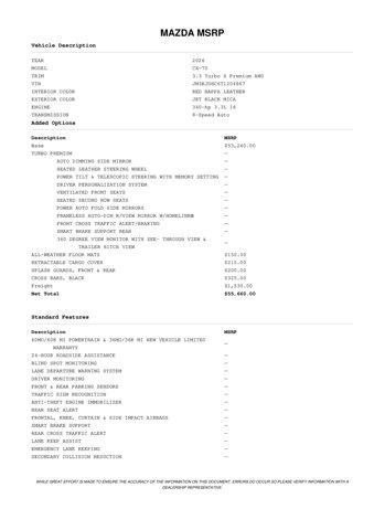 new 2026 Mazda CX-70 car, priced at $54,151
