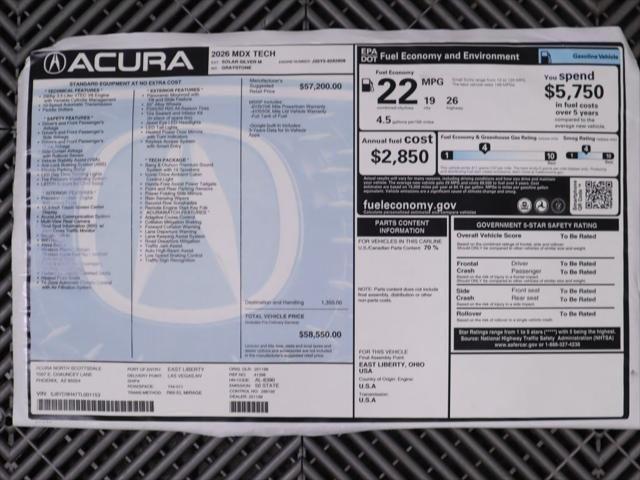 new 2026 Acura MDX car, priced at $58,550
