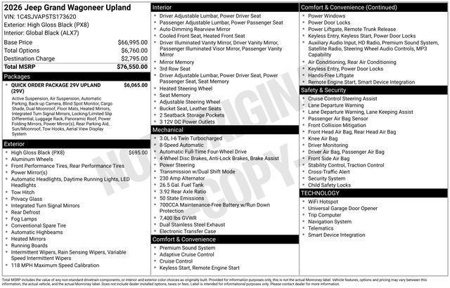 new 2026 Jeep Grand Wagoneer car, priced at $68,133