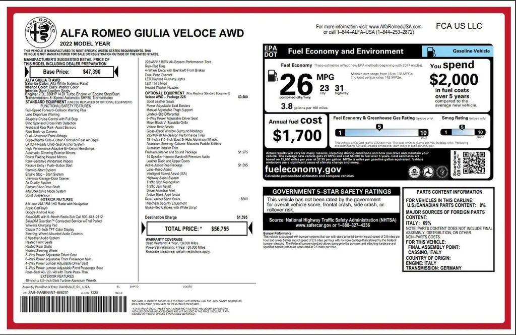 used 2022 Alfa Romeo Giulia car, priced at $27,998