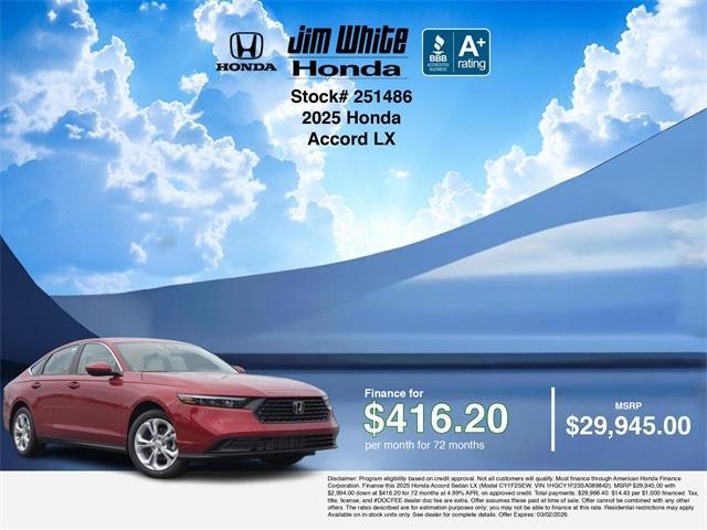 new 2025 Honda Accord car, priced at $28,845