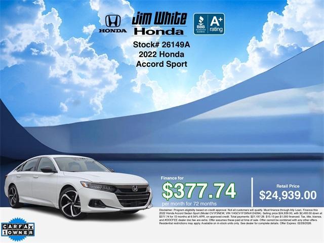 used 2022 Honda Accord car, priced at $24,741