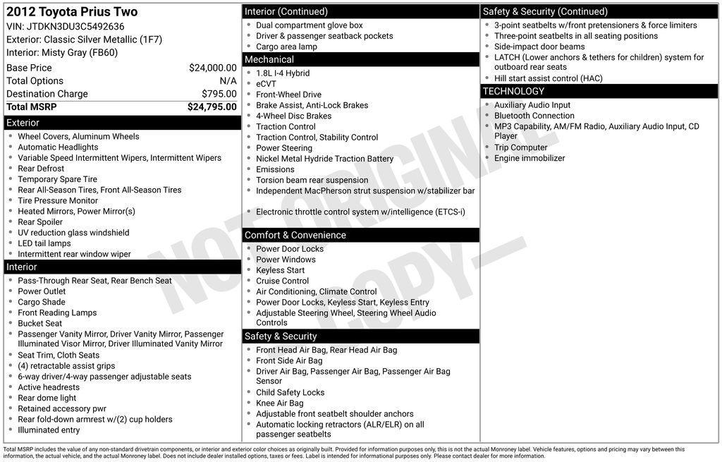 used 2012 Toyota Prius car, priced at $11,900