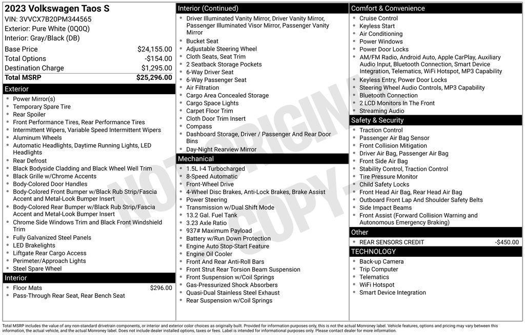 used 2023 Volkswagen Taos car, priced at $17,506