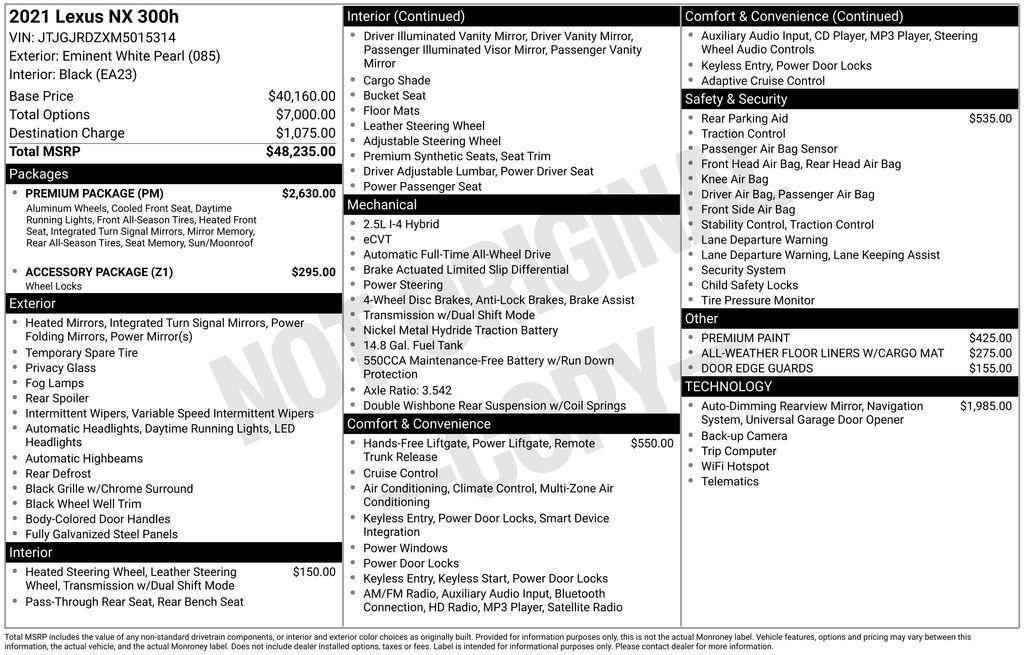 used 2021 Lexus NX 300h car, priced at $23,000