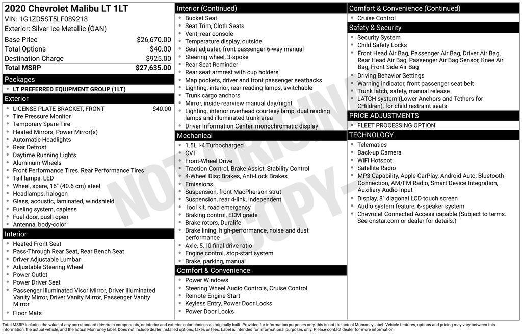 used 2020 Chevrolet Malibu car, priced at $16,350