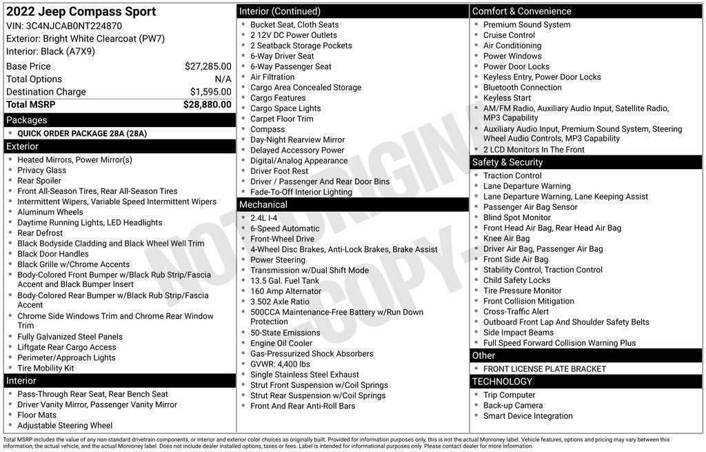 used 2022 Jeep Compass car, priced at $17,930