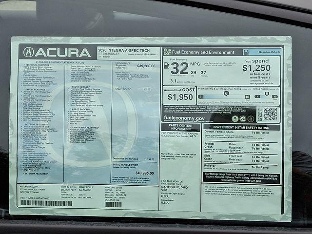 new 2026 Acura Integra car, priced at $40,995