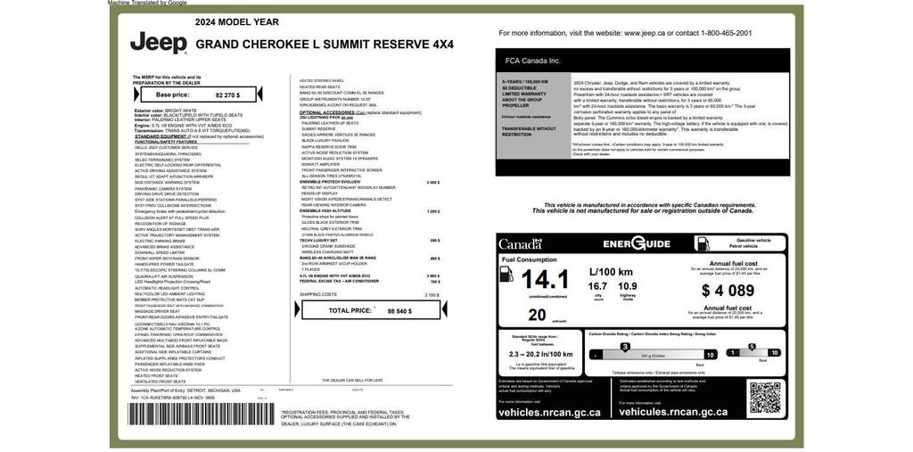 used 2024 Jeep Grand Cherokee L car, priced at $52,000