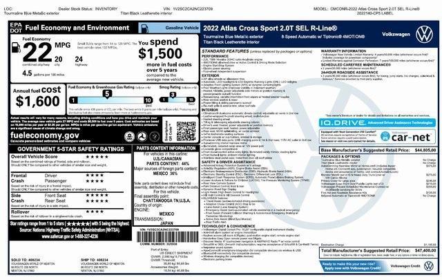 used 2022 Volkswagen Atlas Cross Sport car, priced at $27,750