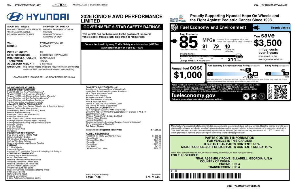 used 2026 Hyundai IONIQ 9 car, priced at $53,998