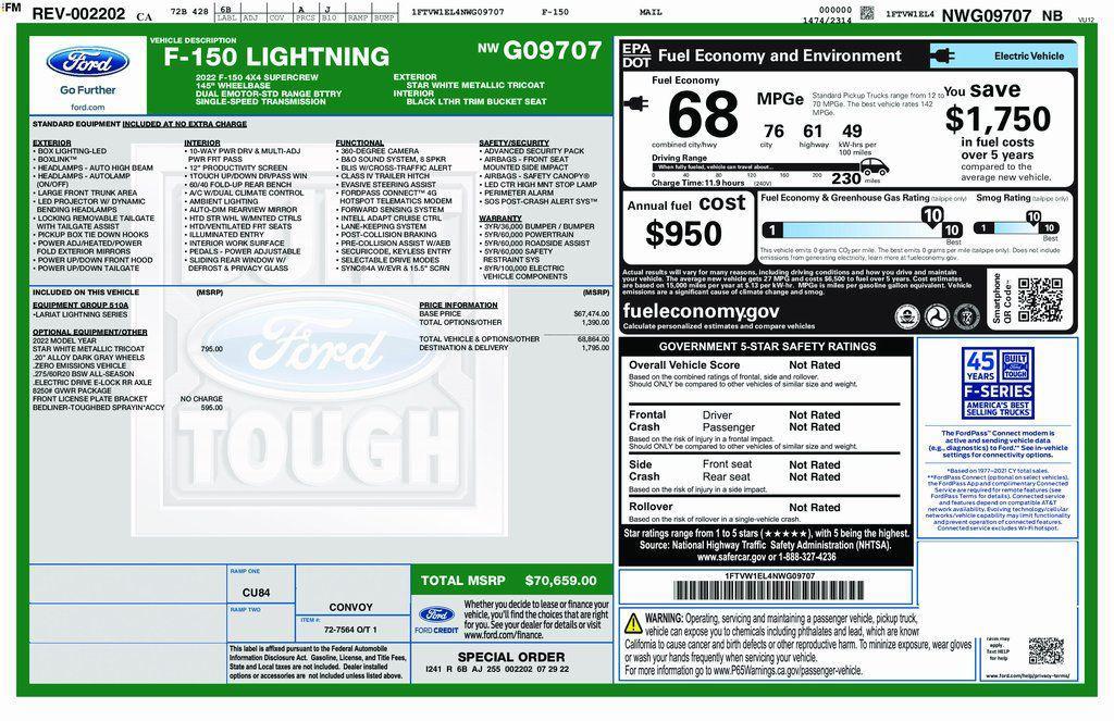 used 2022 Ford F-150 Lightning car, priced at $41,400