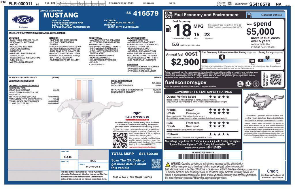 used 2025 Ford Mustang car, priced at $47,175